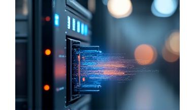 Vernetzte Maschine mit Datenfluss-Symbolen für Echtzeitmonitoring