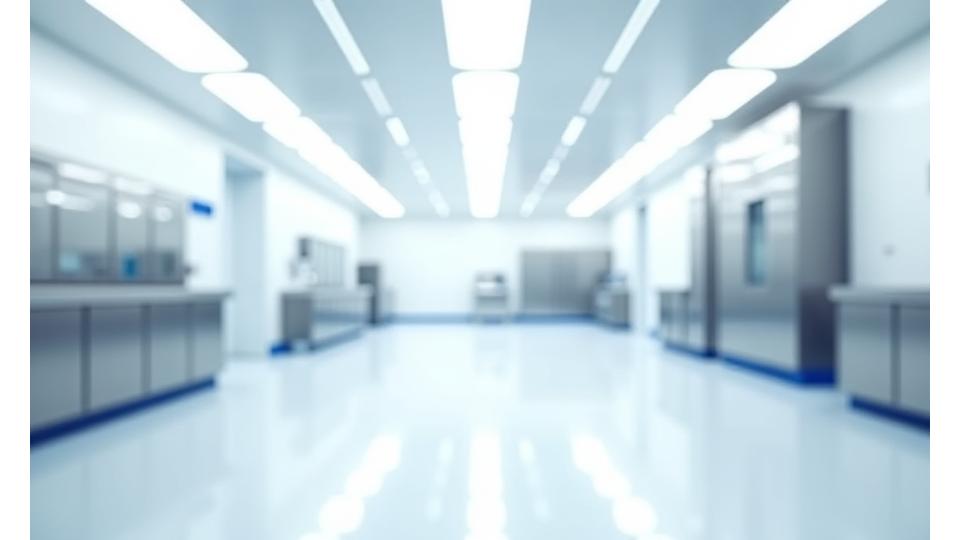 Hochmoderner ISO 14644 Class 7 Reinraum mit fortschrittlicher Luftfilterung und glänzenden Oberflächen, leere Produktionslinie betonend