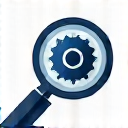 Qualitätskontrolle Symbol mit Lupe und Zahnrad