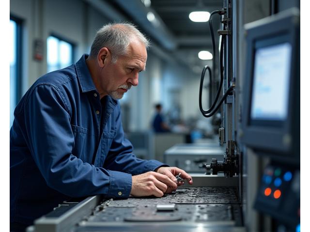 Erfahrener Fertigungsmitarbeiter beim Bearbeiten eines Werkstücks