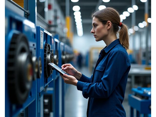 Service-Techniker bei der Analyse eines Industriemaschinenmoduls